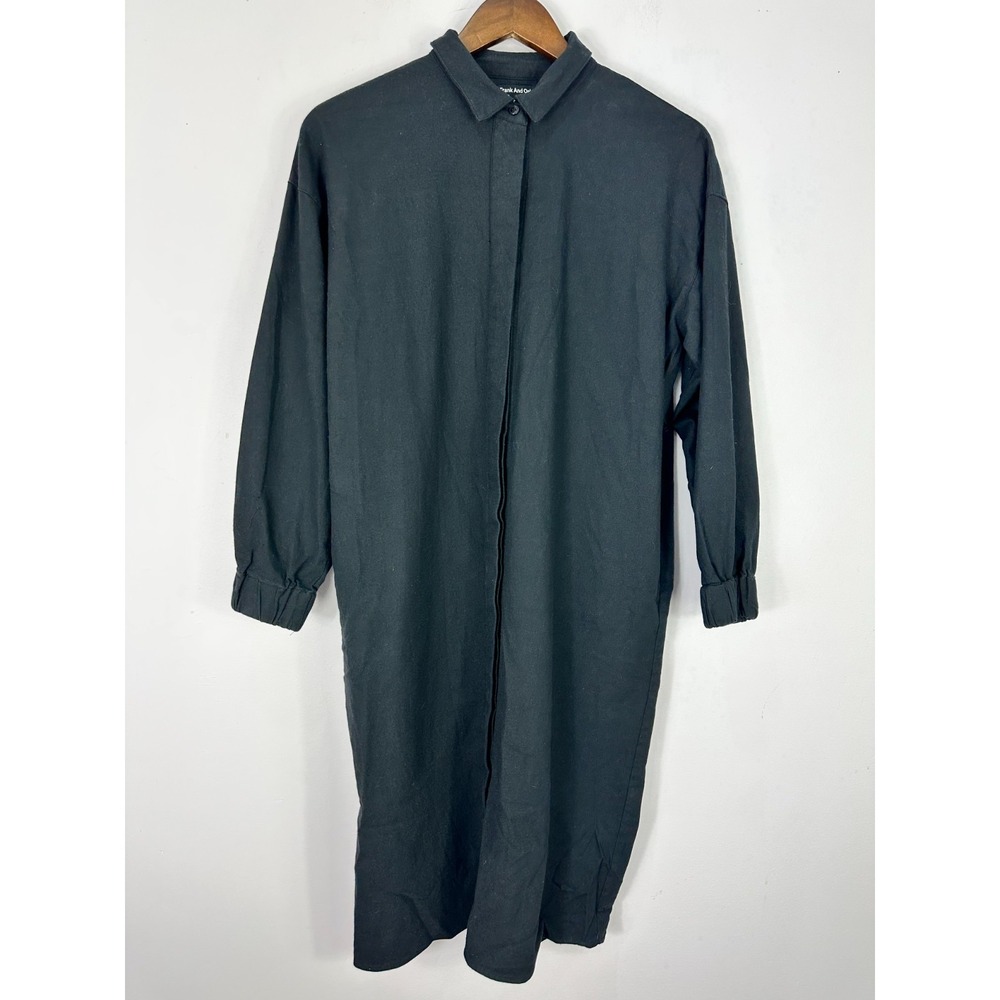 Frank And Oak Shirt Dress Women XXS Black Minimalist Modern Clean Girl Oversized